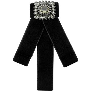 INSPIRE CHIC Women's Velvet Pre-Tied Bowknot Brooch Pin with Rhinestone for Wedding Party - 1 of 4