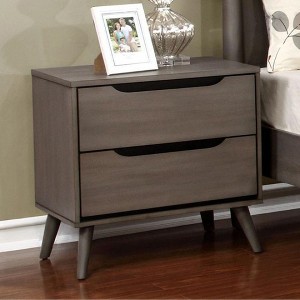 Royal Hampton 2 Drawer Wooden Nightstand with Cut Out Pulls, Gray - 1 of 1