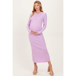 PinkBlush Lilac Ribbed Knit Fitted Maternity Midi Sweater Dress Small
