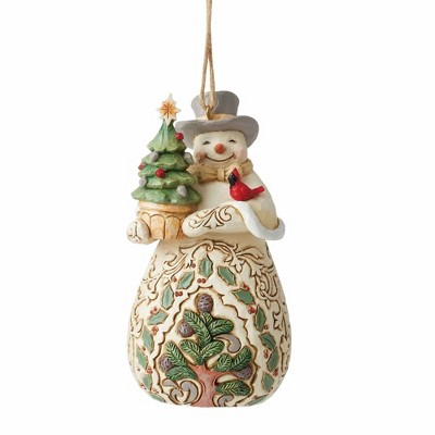 Jim Shore 5.0 Inch Snowman With Evergreen Ornament Winter Cardinal Tree Scene Tree Ornaments