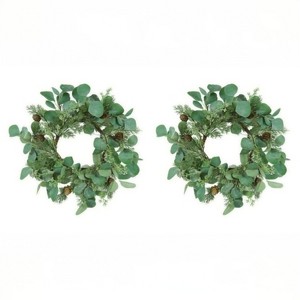 SEVOBAL Wreaths 2PCS Set Christmas Wreath Eucalyptus Candle Rings Green Artificial plants Home Door Decor Holiday Wall Pendant, Green, 14.2"*14.2"*2" - 1 of 4