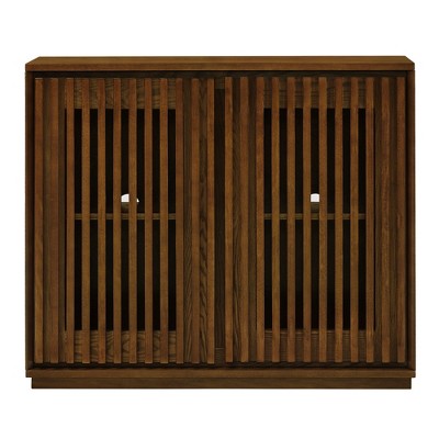 Lirago Vintage Brown Fluted Sideboard Cabinet with Storage Outlet Holes 32.63"H x 9.25"D x 39"W