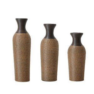 Racxily 3-Piece Floor Vase Set, Glazed Metal & Artificial Vine Design for Home Decor - 1 of 4