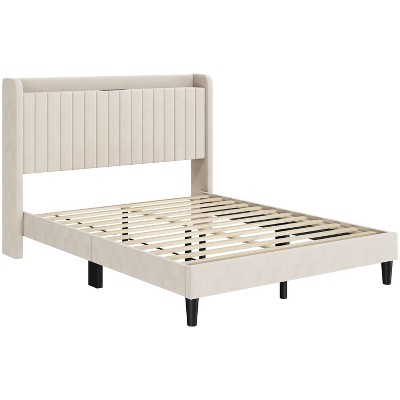 Yaheetech Upholstered Bed Frame with Charging Outlets & USB Ports
