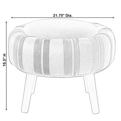 Chic Striped White and Blue Round Fabric Storage Ottoman