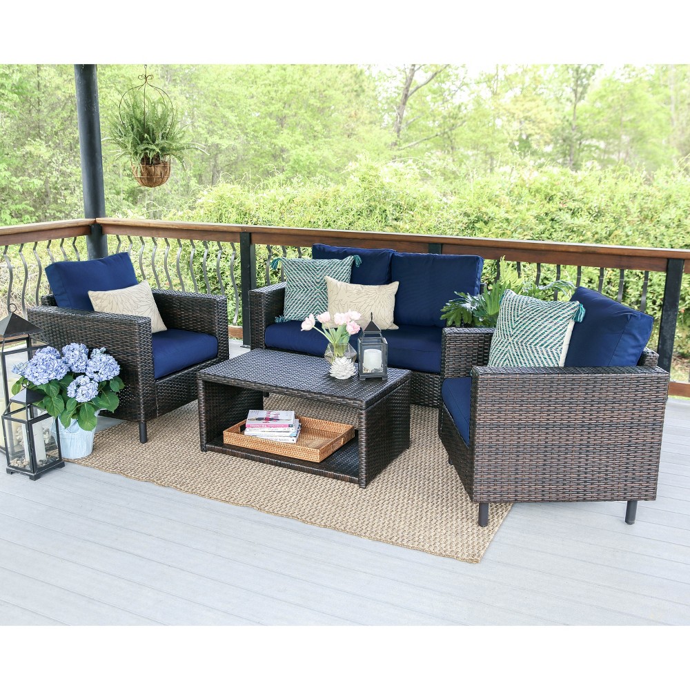 4pc Draper All-Weather Wicker Chat Set Navy - Leisure Made