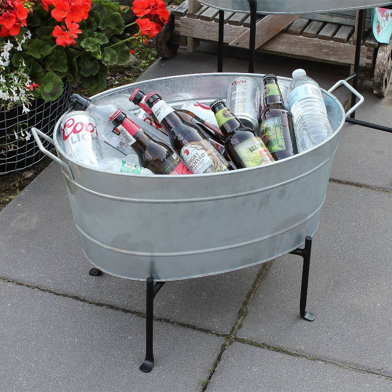 24&#34; Classic Oval Galvanized Tub With Folding Stand Steel - ACHLA Designs, 4 of 7