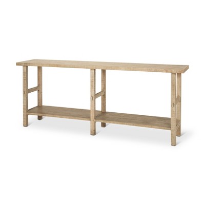 HomeRoots 77" Natural Solid Wood Distressed Six Leg Console Table With Shelf