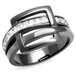 Slickblue Women's Ring, Light Black, Geometric Square Top, Clear CZ Side Stones, IP Gun Finish, Stainless Steel, 5–10 - 1 of 4