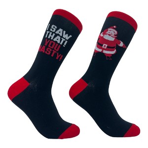 I Saw That You Nasty Socks Funny Xmas Party Santa Claus Sees You Joke Footwear - Crazy Dog Socks - 1 of 4