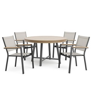 Greemotion 5pc Lyon 3-in-1 Outdoor Convertible Patio Dining Set with Stackable Chairs Brown: Aluminum & Teak, UV-Resistant - 1 of 4
