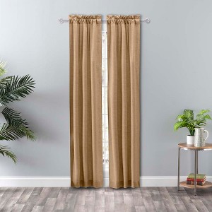 Ellis Curtain Lisa Solid Color Poly Cotton Duck Fabric Tailored Panel Pair with Ties 3" Rod Pocket Tan - 1 of 4