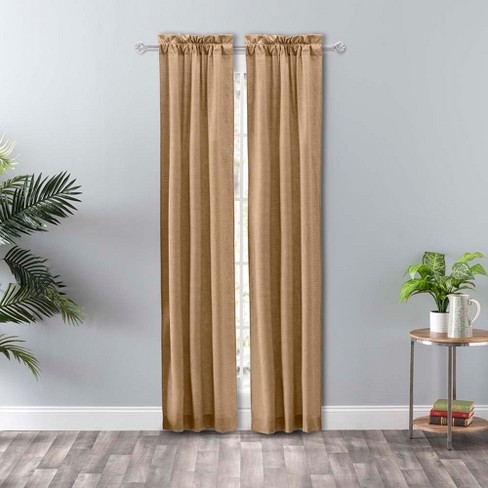 Ellis Curtain Lisa Solid Color Poly Cotton Duck Fabric Tailored Panel Pair with Ties 3" Rod Pocket Tan - image 1 of 4