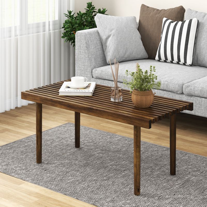 Tangkula 39 x 18 Inch Coffee Table Rustic Farmhouse Style Solid Wood Cocktail Table with Slatted Tabletop, 2 of 8