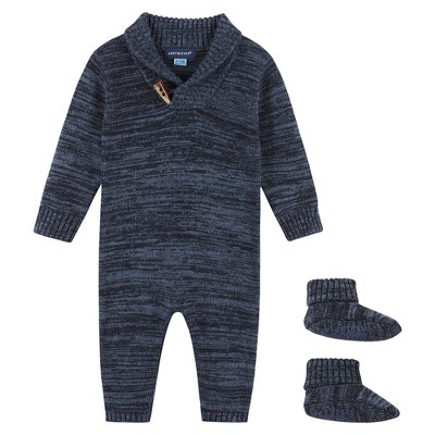Image of Andy & Evan Boys Sweater Romper W Booties Blue, Size Infant (0 - 12 Months)