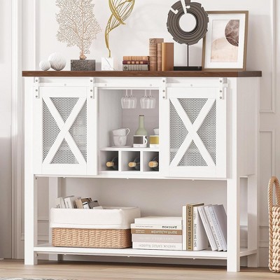 Coffee Bar Cabinet, Farmhouse Sideboard Buffet Storage Cabinet, Bar Cabinet with Glass Rack, for Home, Kitchen, Living Room, White