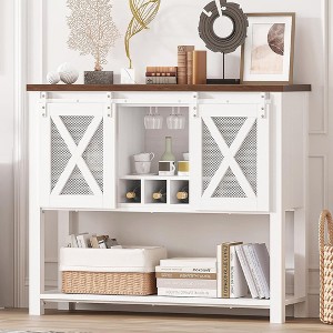 Coffee Bar Cabinet, Farmhouse Sideboard Buffet Storage Cabinet, Bar Cabinet with Glass Rack, for Home, Kitchen, Living Room, White - 1 of 4
