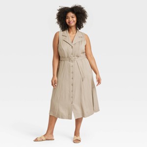 Women's Tie-Waist Midi Shirtdress - A New Day™ - 1 of 3