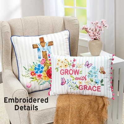 The Lakeside Collection Religious Cross Butterflies Embroidered Decorative Pillows