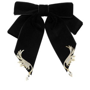 INSPIRE CHIC Women's Ribbon Bow Ties Velvet Solid Color Rhinestone Wings Bow Brooch - 1 of 4