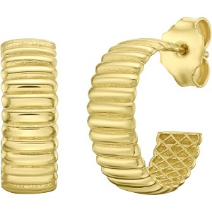 14k Yellow Gold 15mm Ribbed C-Hoop Earrings - 1 of 4