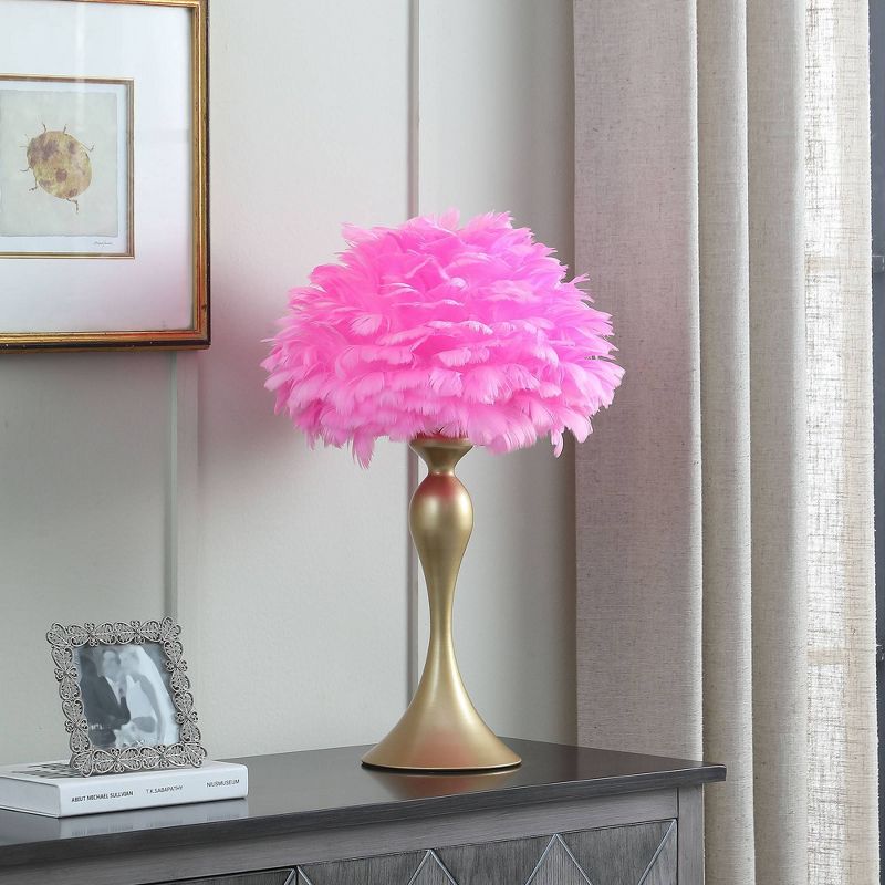 18.25&#34; Hot Pink Feather Aquina Crisp Contour Glam Table Lamp Satin Gold - Ore International, 4 of 5