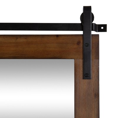 Walnut Brown Farmhouse Barn Door Wall Mirror with Metal Brackets