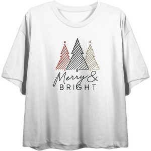 Merry & Bright Christmas Tree Line Art Women's Crew Neck Short Sleeve Crop Tee - 1 of 3