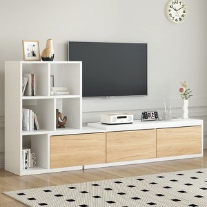 KTMBDW TV Stand, Entertainment Center with Storage Cabinet and 3 Tier Bookshelves, Sliding Tabletop, Extendable Media Console Table for Living Room - 1 of 4