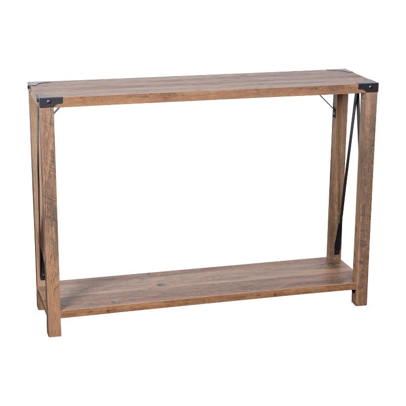 Flash Furniture Wyatt Modern Farmhouse Wooden 2 Tier Console Entry Table with Metal Corner Accents and Cross Bracing, 1 of 12