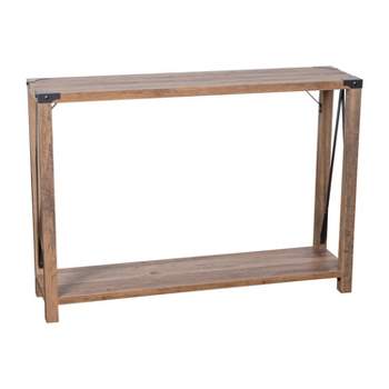 Flash Furniture Wyatt Modern Farmhouse Wooden 2 Tier Console Entry Table with Metal Corner Accents and Cross Bracing