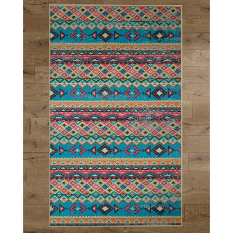 Deerlux Boho Living Room Area Rug with Nonslip Backing, Turquoise Aztec Pattern, 8 x 10 Ft Large, 2 of 6