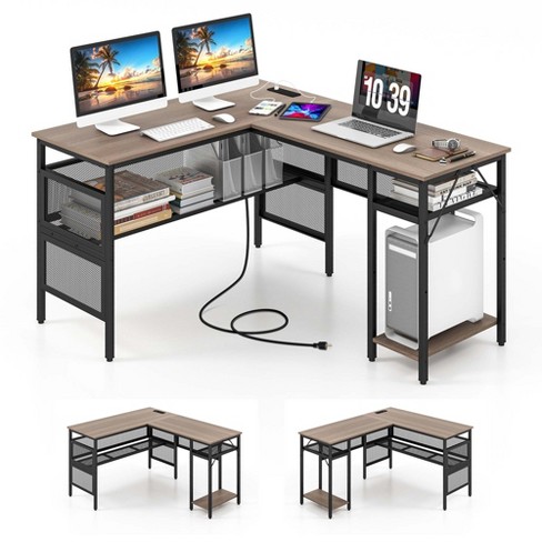 69 Inch L Shaped Desk with Storage Shelf