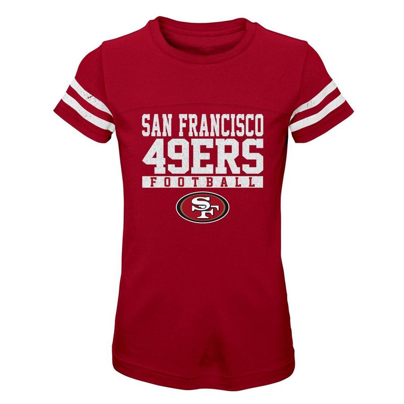 NFL San Francisco 49ers Girls&#39; Short Sleeve Stripe Fashion T-Shirt, 1 of 2