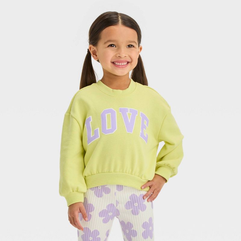 Grayson Mini Toddler Girls' Oversized French Terry Graphic Crewneck Sweatshirt - Green, 1 of 10