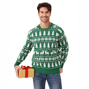 Coolmee Men's Christmas Sweater Ugly Knitted Xmas Sweaters Casual Crew Neck Reindeer Tree Pullover Knitwear - 1 of 4