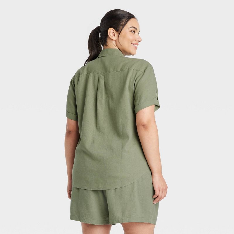 Women's Short Sleeve Linen Front Button-Down Shirt - Ava & Viv™ , 2 of 4