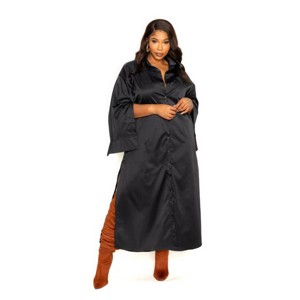 Slickblue Plus Size Shirt Dress with Unique Cape Sleeves – Stylish Comfort Wear in Black/Mustard, 1XL-3XL - 1 of 3
