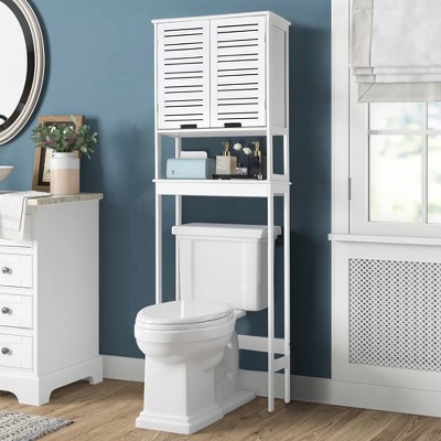Evideco French Home Goods Over-The-Toilet Storage Cabinet – Louvered Doors – 24.8 x 70.5 x 9 in – MDF Bathroom Space Saver