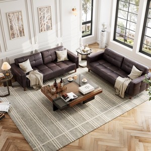 COZONY 83.1" Faux Leather 3-Seater Sofa Couch, Oversized Upholstered Loveseat with Back Cushion, Mid-Century Modern Couch for Living Room, Office - 1 of 4