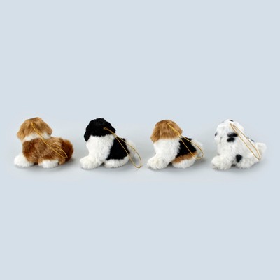 Set of 4 Adorable White and Brown Plastic Puppy Ornaments