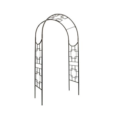 98" Tall Handcrafted Iron Square -On- Square Garden Arbor Graphite Powder Coat Finish - Achla Designs