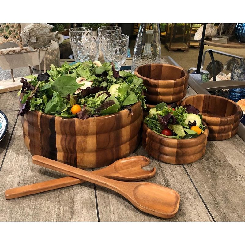 Kalmar Home Solid Acacia Wood 7 Piece - Large Salad Bowl with Servers and 4 Individuals, 2 of 3