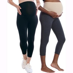 Women's Essential Stretch Secret Fit Over the Belly Maternity Crop Leggings | Motherhood Maternity - 1 of 4