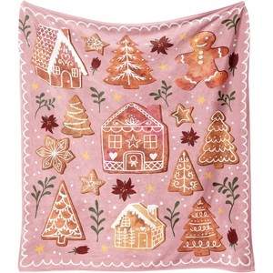 Lomsoe Pink Christmas Cookies Print Flannel Blanket - All Seasons Soft and Warm Throw Blanket for Napping, Camping, Travel, Office - 1 of 4