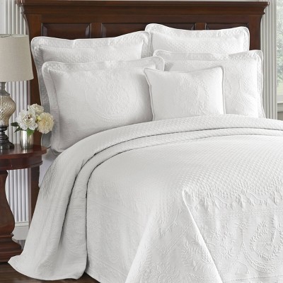 King White Cotton Matelasse Sham with Decorative Flange