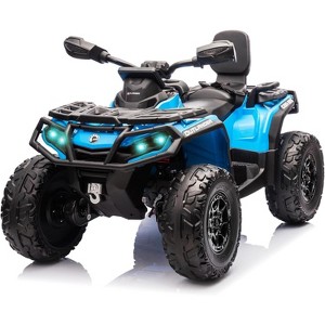 12V Kids Electric ATV with Two Leather Seats, Bluetooth Music, LED Lights, Adjustable Speeds, Durable Tires - 1 of 4