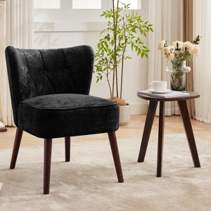 Armless Accent Chair for Living Room, Mid-Century Upholstered Lounge Chair with Wood Legs for Bedroom or Vanity - 1 of 4