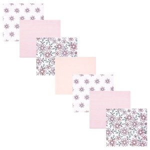 Hudson Baby Infant Girls Cotton Flannel Receiving Blankets 7-Pack Bundle, Pink Mint Floral, One Size - 1 of 4