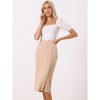 Allegra K Women's Elastic Waist Slit Hem Linen Casual Midi Pencil Skirt - 2 of 4